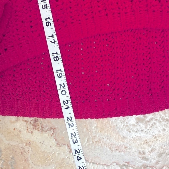 A & F Cropped Airy open knit Sweater Womens M 1/4 zip back chenille Pink Barbie - Picture 7 of 9